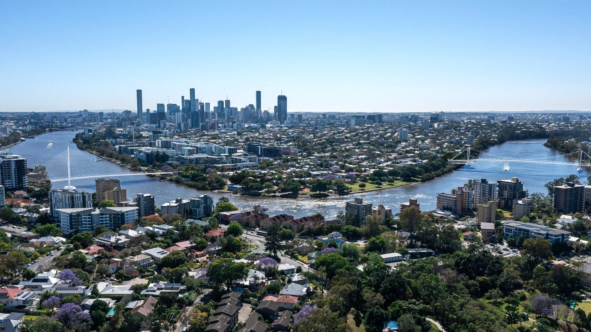 Inner west Brisbane and the river from above